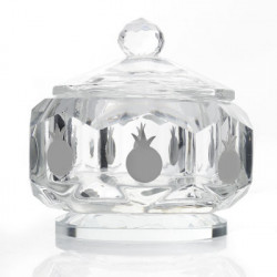Crystal Honey Dish Silver Octagon Shape w Silver  Pomegranates 3x3"