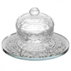 Crystal Honey Dish With Pomegranate Silver 3 Pc 5x3"