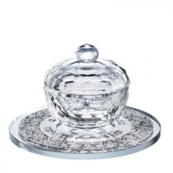 Honey Dish Crystal With Silver Floral 5x3