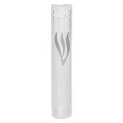 Mezuzah Holder Plastic, Clear 12cm With Silver Shin, Kotel Design