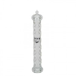Plastic Transparent Mezuzah With Rubber Cork 12 Cm- "Crown And Diamond" With The Letter Shin