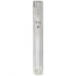 Mezuzah Holder, Clear Plastic, Water Proof -Silver 'Shin 15 Cm