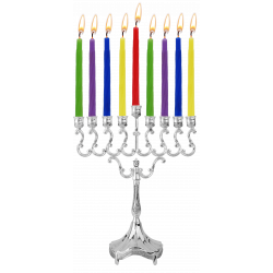 Ner Mitzvah Silver Plated Candle Menorah (8"Height)