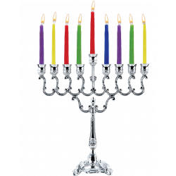 Ner Mitzvah Silver Plated Candle Menorah (7"Height)