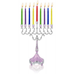Ner Mitzvah Purple Marbleized Silver Plated Candle Menorah (8.5" Height)