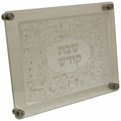 Challah Tray ACT1308S, Legs With Lazer Cut Design - Silver 15.5W11.75L,1.5H