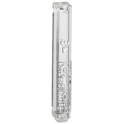 Mezuzah Holder Plastic With Rubber Cork 12cm-clear And Silver