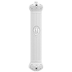 Mezuzah Holder Plastic White 15cm With Rubber Cork, Crown Series