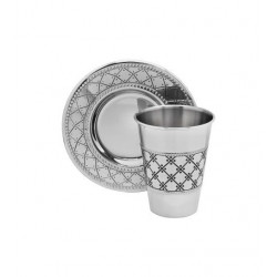Stainless Steel Kiddush Cup With Tray - Diamond Design