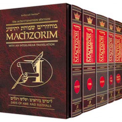 Schottenstein Interlinear Machzor Five Volume Slipcase Set -Pocket Size Ashkenaz