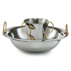 Washing Cup and Bowl Set  Brass Leaf Handle Stainless Steel