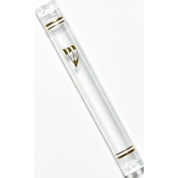 Plastic Lucite Mezuzah Water Proof With Bottom Rubber Cover Silver Shin And Lines 10 Cm