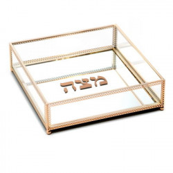 Square Matzah Holder - Glass with gold wire 7.85x7.85x2"