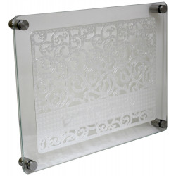 Challah Tray ACT1303S, Legs With Lazer Cut Design - Silver 15.5W11.75L,1.5H